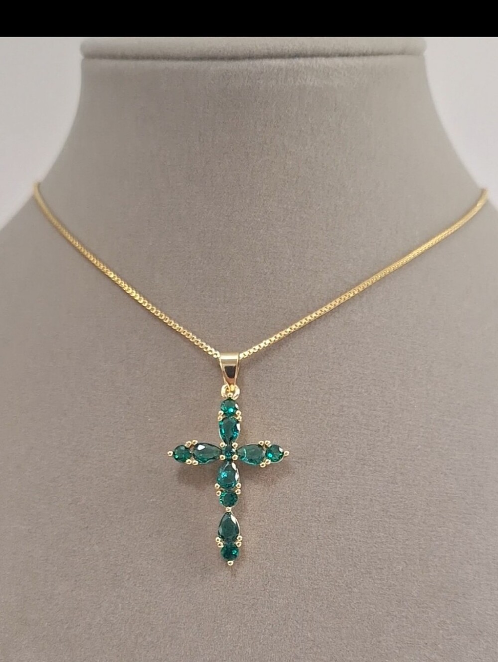 Emerald Cross Pendant Necklace